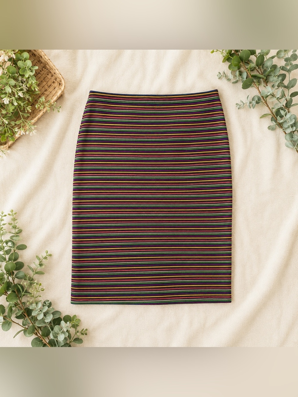 Talbots Petite Multi-Color Striped Pencil Skirt | Size 4P | Bright Knit